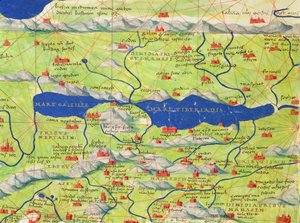 De Zee van Galilea, uit een Atlas van de Wereld in 33 Kaarten, Venetië, 1 september 1553 (detail)
